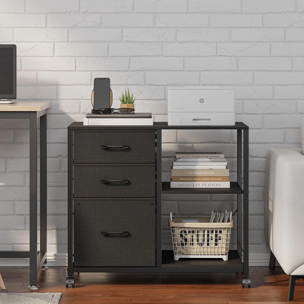 Black 3 Drawer Lateral File Cabinet with Metal Frame Q934225