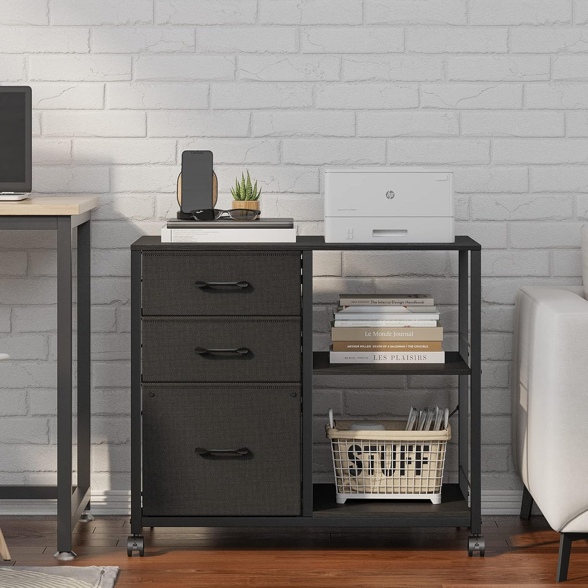 Black 3 Drawer Lateral File Cabinet with Metal Frame Q934225