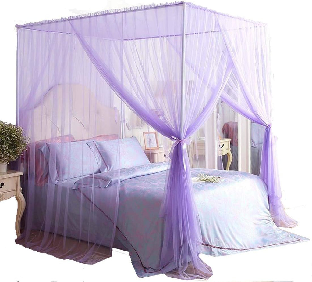Queen Black Canopy Bed Frame with Bed Drape Netting Y683476