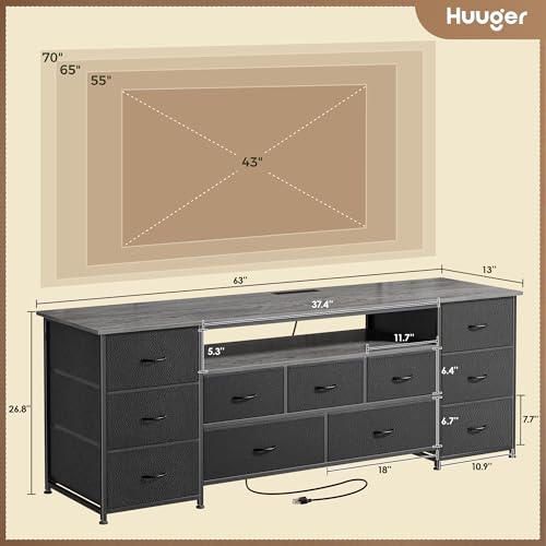 63 Inch 11 Drawer Dresser with Power Outlets and LED Lights N760591