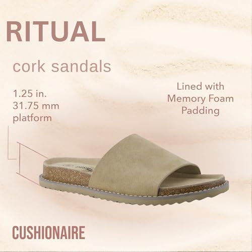 Suede Slip-On Slide Sandal with Cork Footbed T646