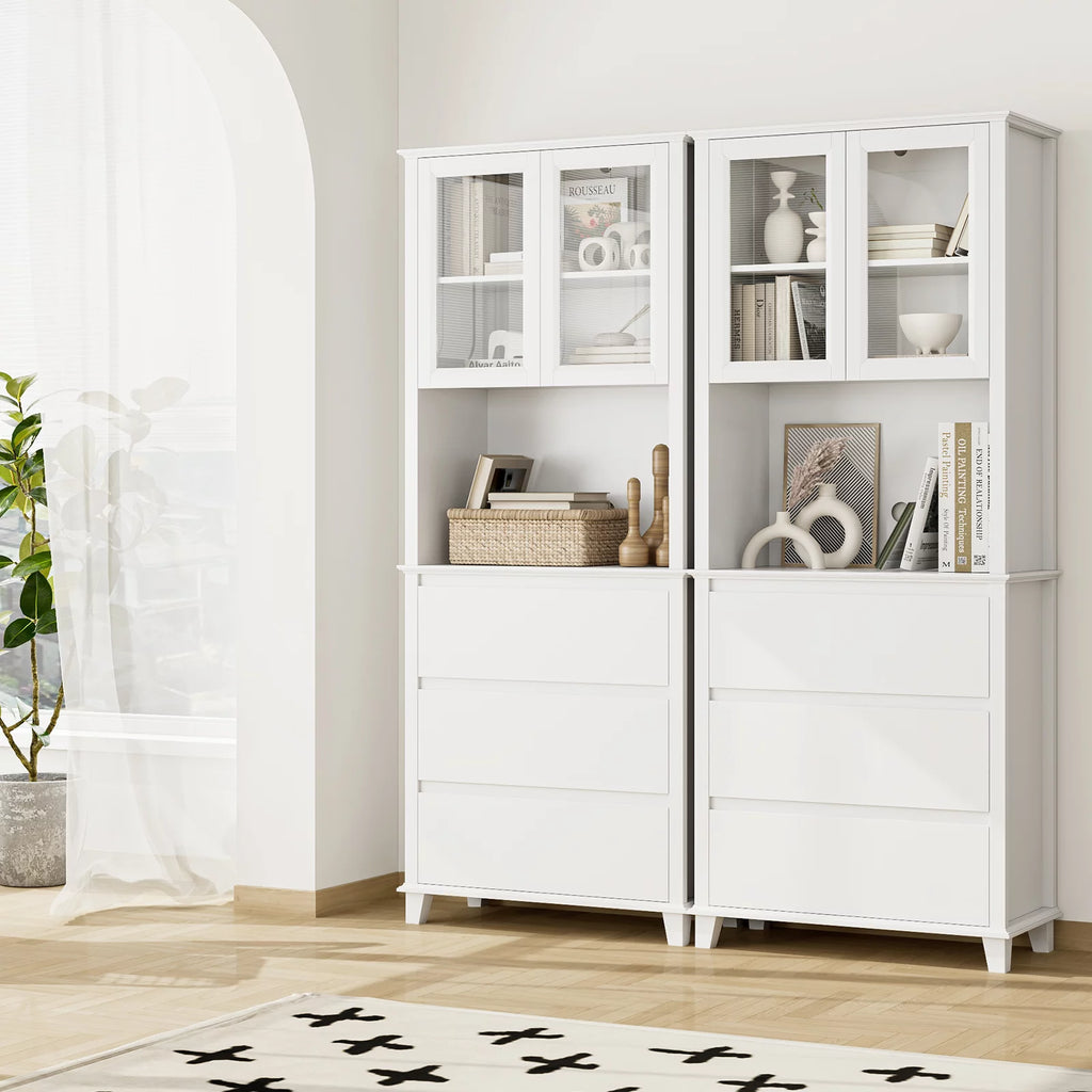 White 3 Drawer Tall Cabinet with Glass Door Q282
