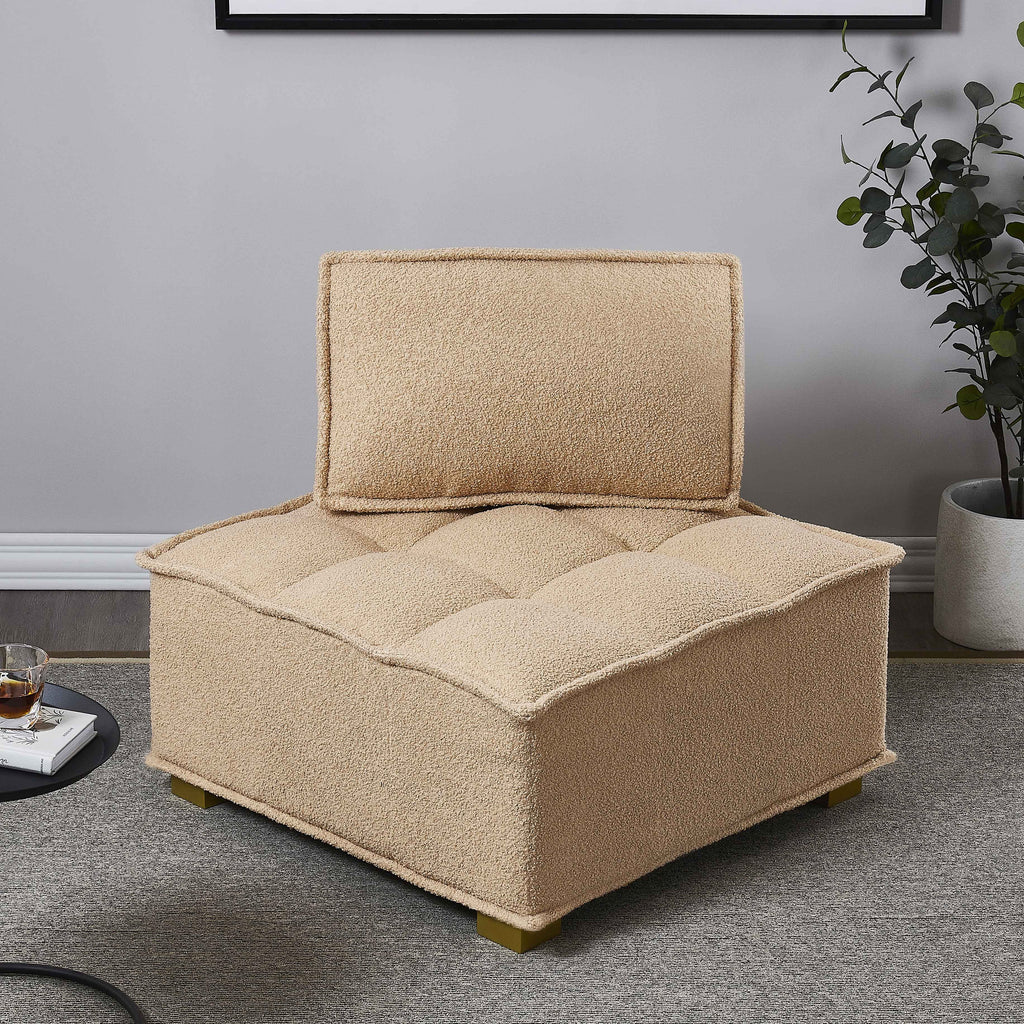 Single Sofa Ottoman with Gold Wooden Legs Teddy Fabric L452224