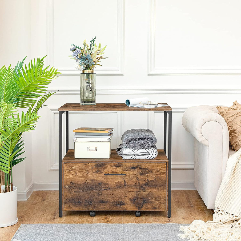 Rustic Brown Lateral File Cabinet with Storage Shelves V4239