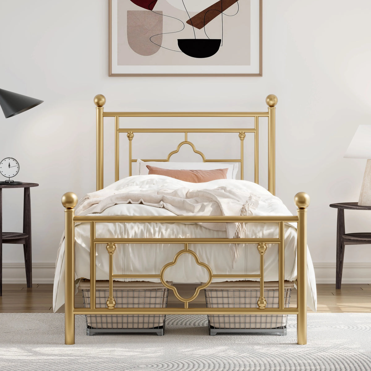 Queen Size Black Metal Platform Bed Frame with Headboard and Footboard H45295