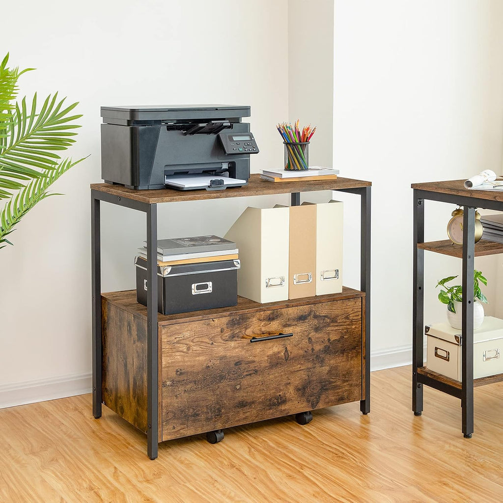 Rustic Brown Lateral File Cabinet with Storage Shelves V4239
