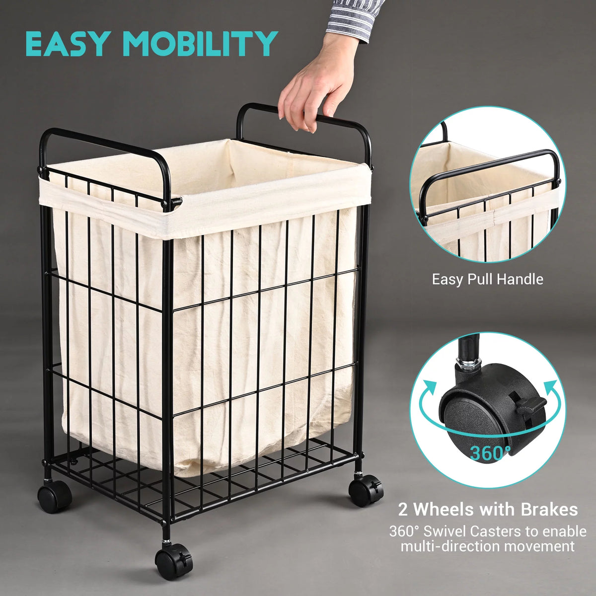 Black Metal Laundry Hamper with Wheels Z1519