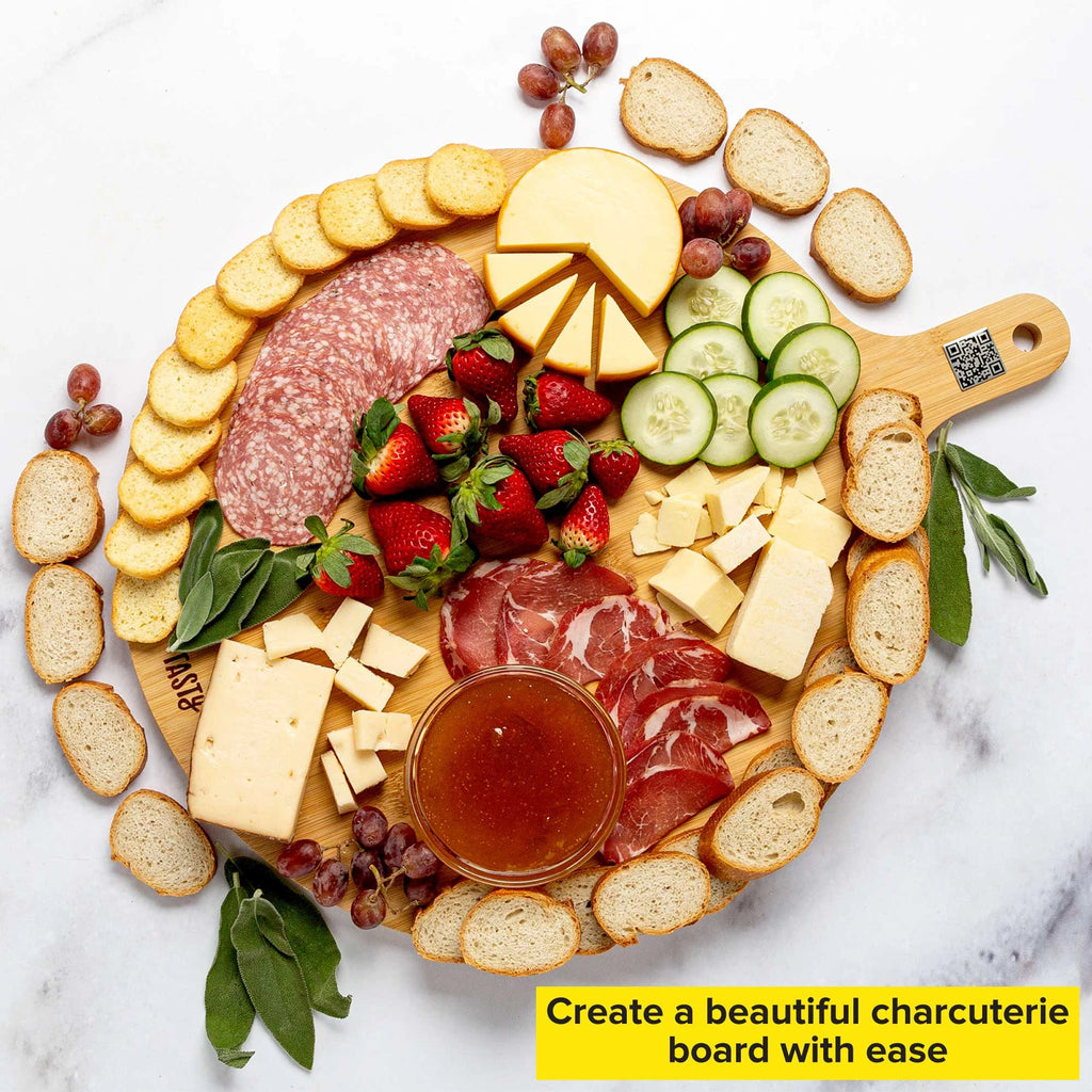 Bamboo Round Charcuterie Board with Handle, 15.5" F270681