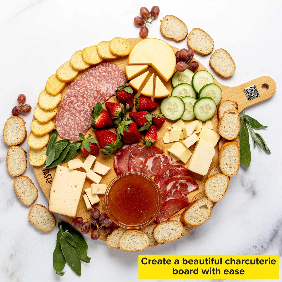 Bamboo Round Charcuterie Board with Handle, 15.5" F270681