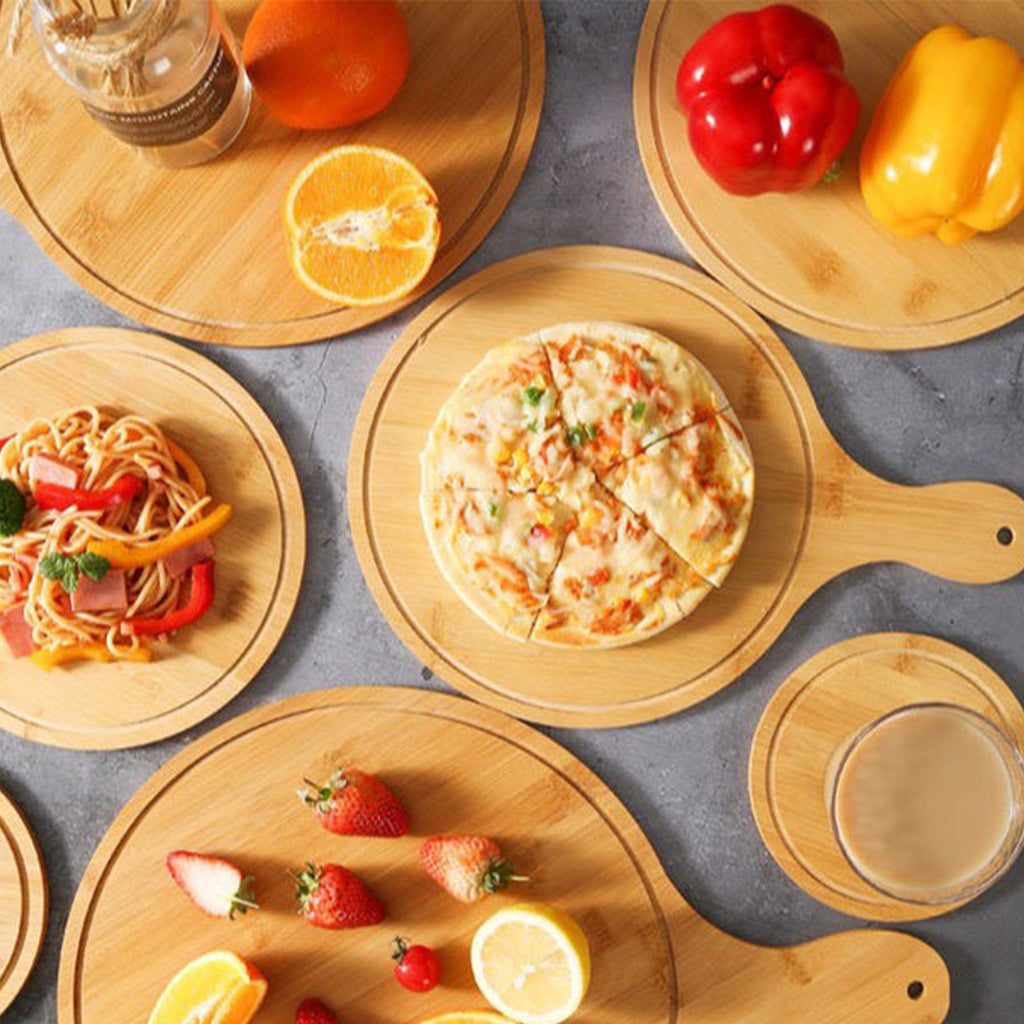 Round Bamboo Wooden Pizza Paddle Cutting Board R445320