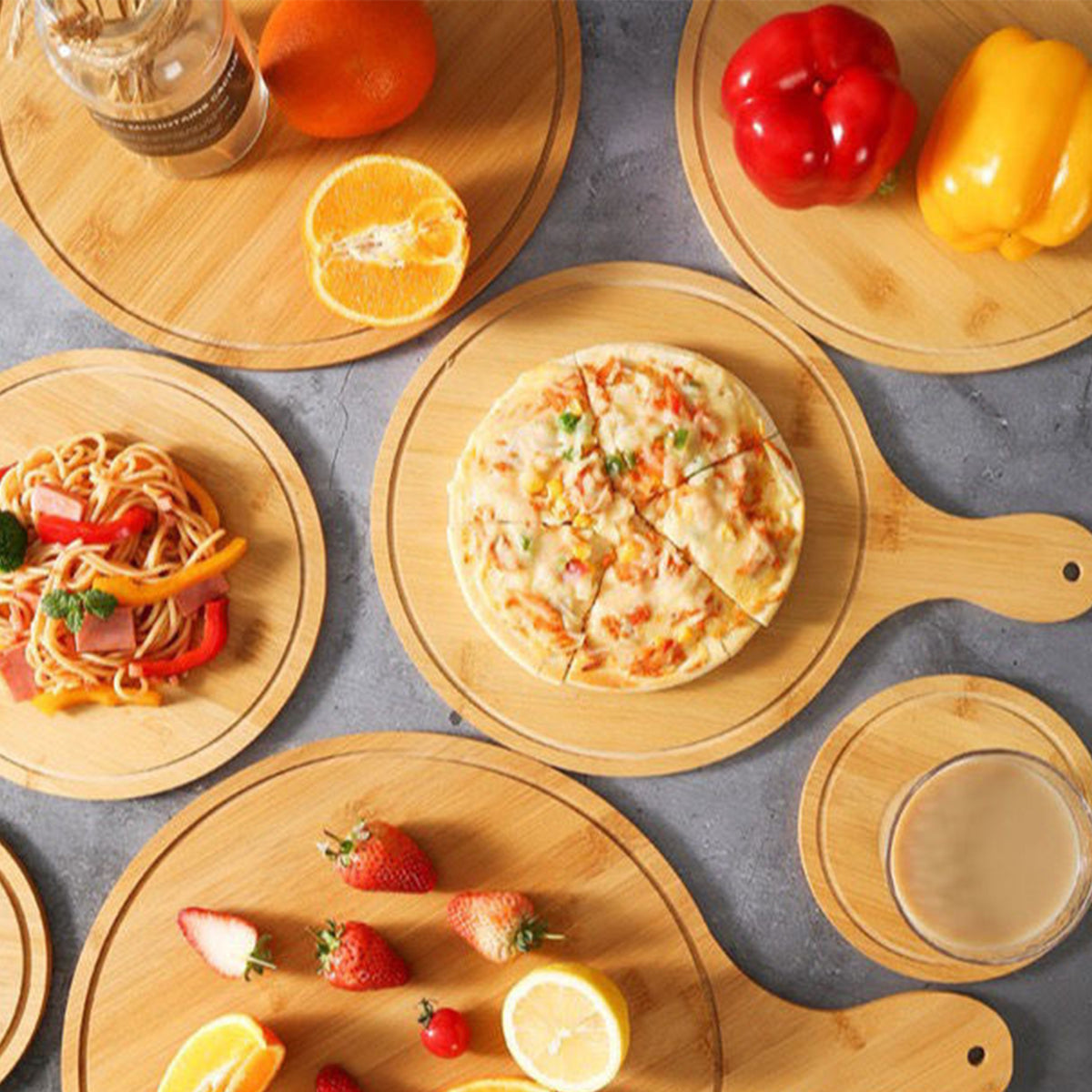 Round Bamboo Wooden Pizza Paddle Cutting Board R445320
