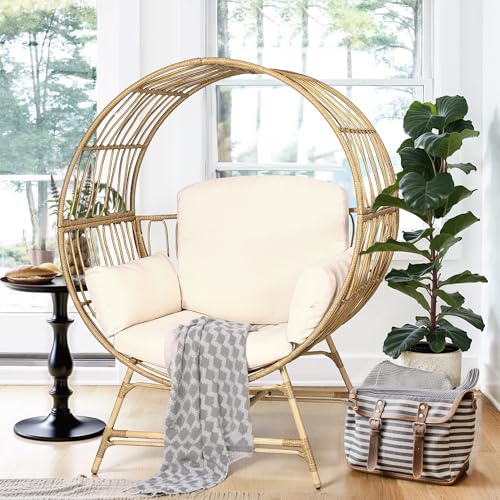 Oversized Rattan Egg Chair with Thicken Cushion, 350LBS Capacity X578