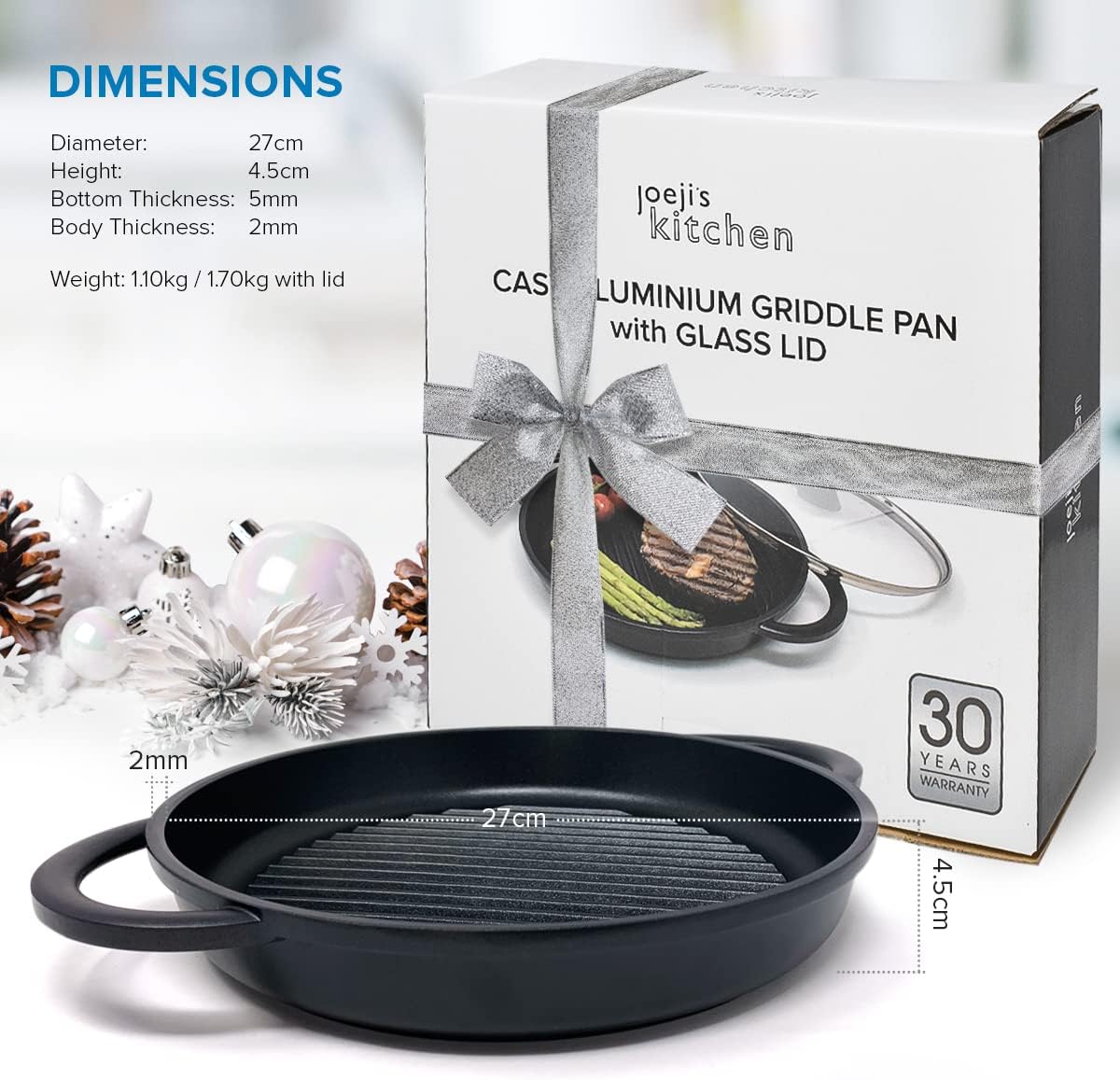 10.6 Inch Non Stick Cast Aluminum Griddle Pan with Glass Lid C959