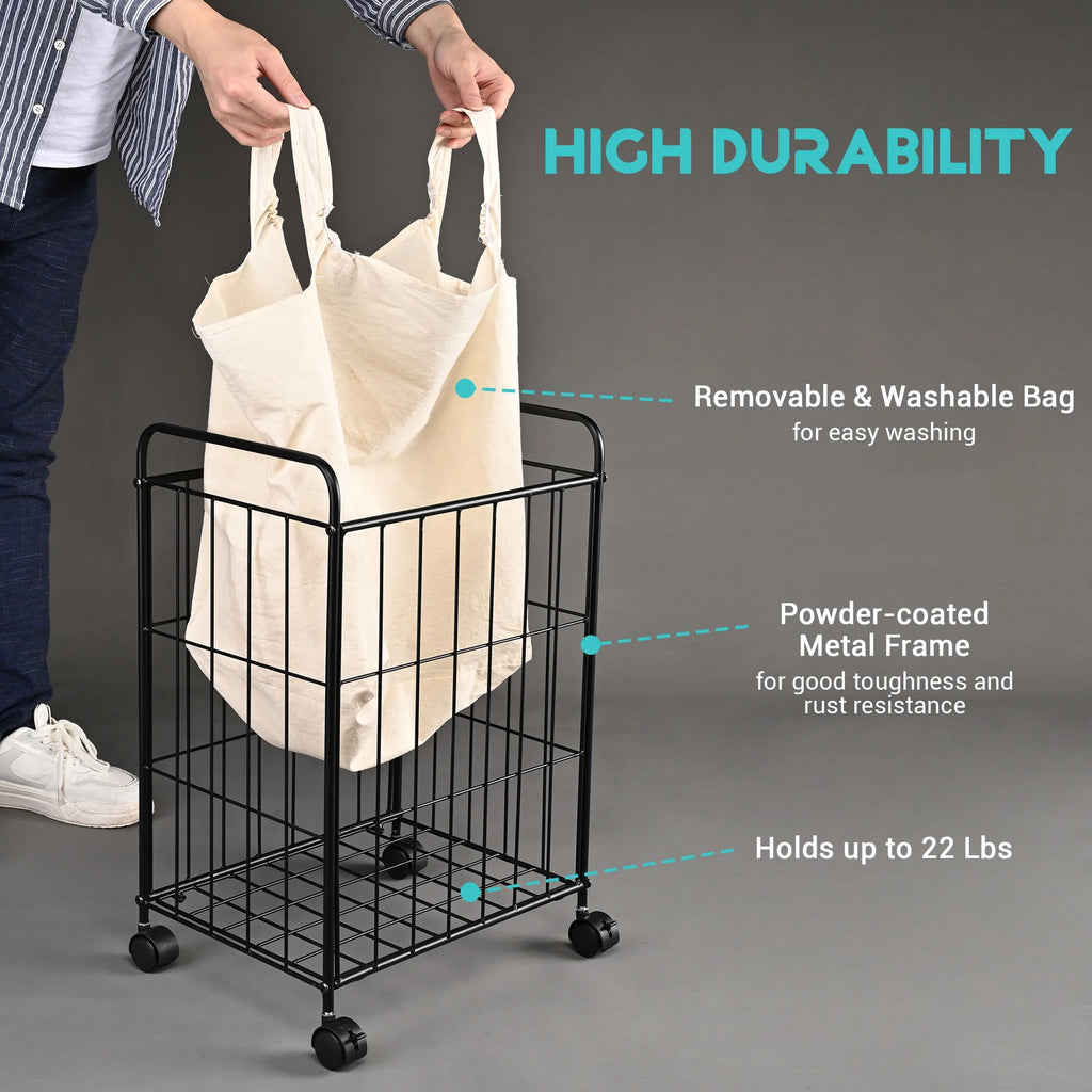 Black Metal Laundry Hamper with Wheels Z1519