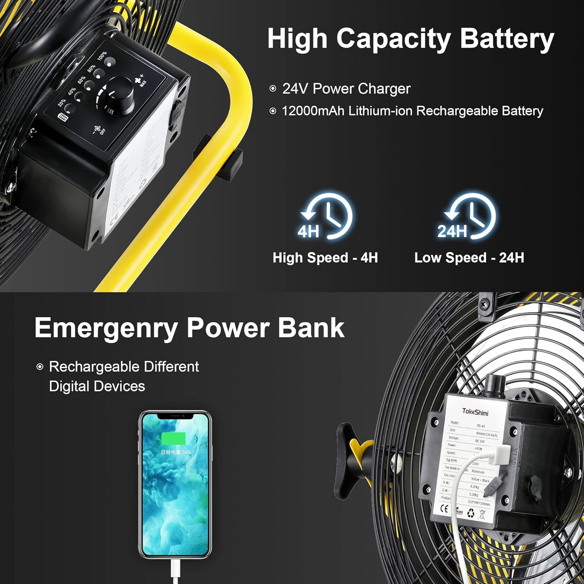Cordless Rechargeable 12 Inch Floor Fan with Metal Blade R762
