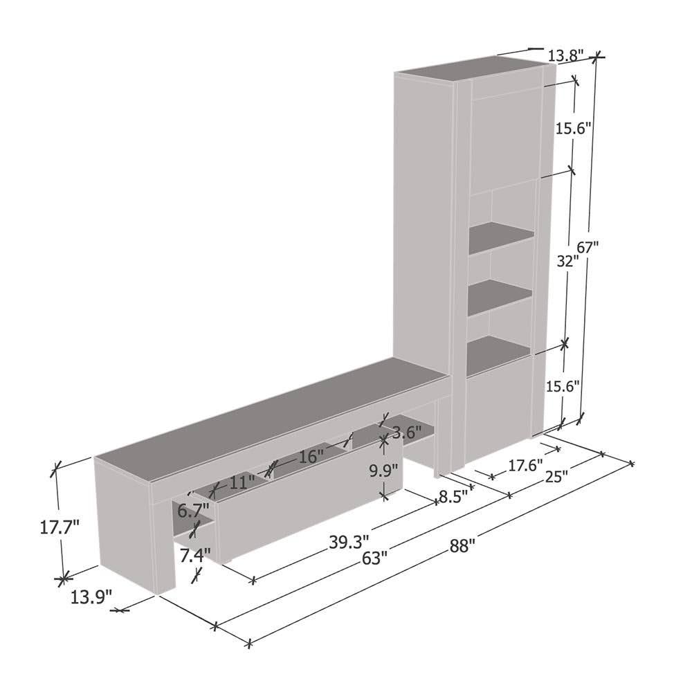 Black Modern Wall Unit Entertainment Center H7303