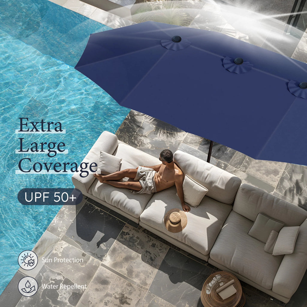 15ft Double-Sided Patio Umbrella with Base V922609