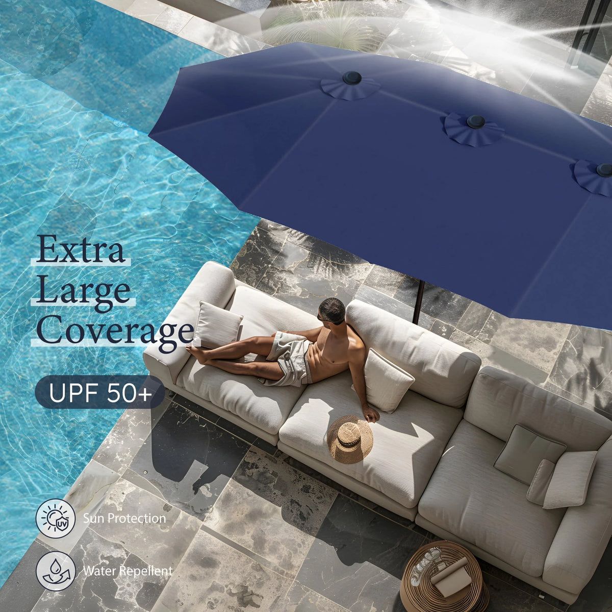 15ft Double-Sided Patio Umbrella with Base V922609