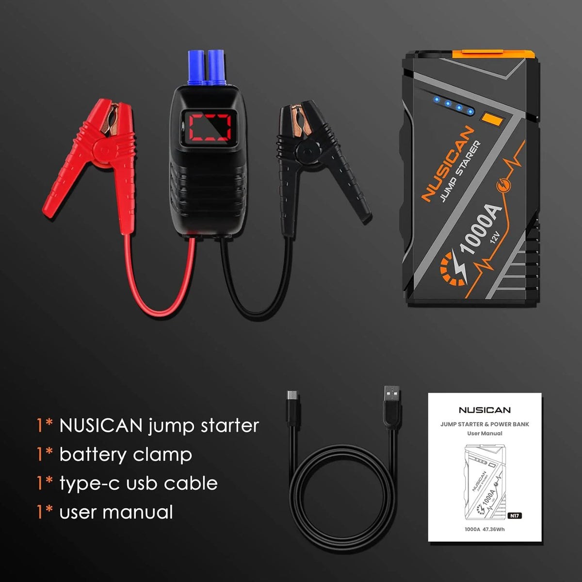 1000A Peak 12V Portable Car Battery Jump Starter G786169