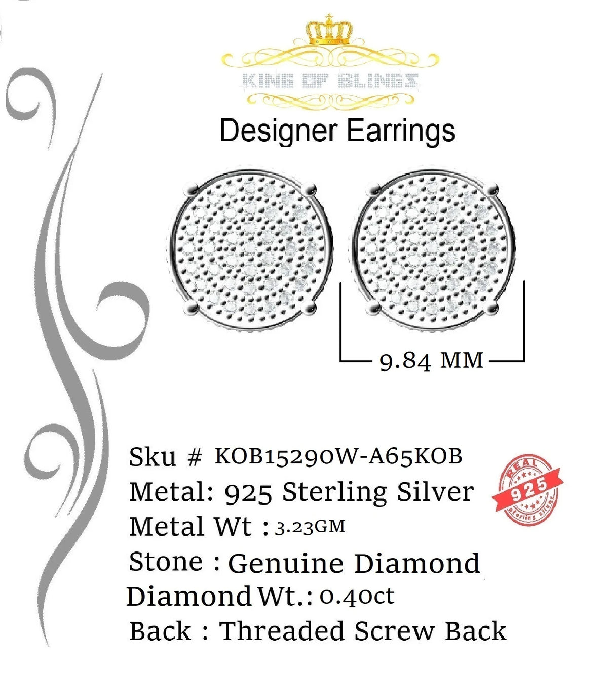 925 Sterling Silver Diamond Stud Earrings M2741