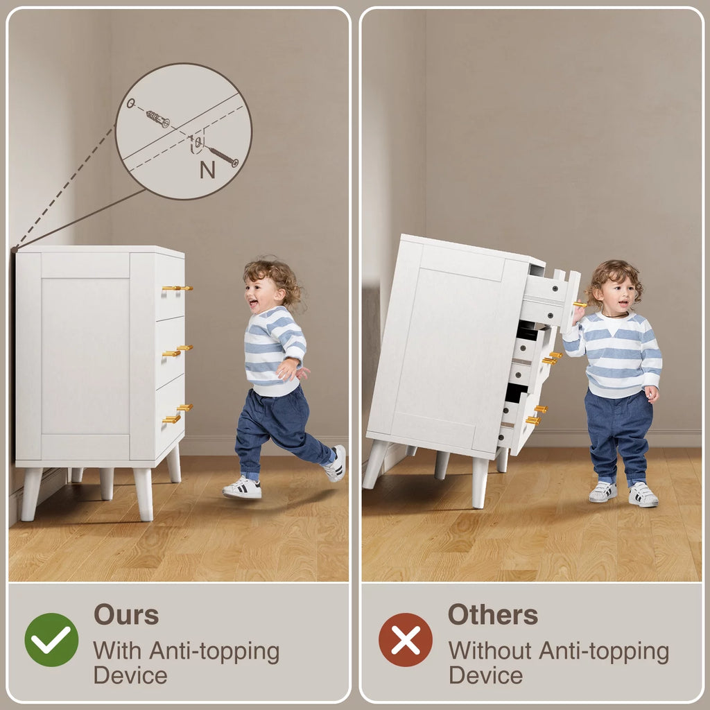 White 6 Drawer Dresser with Gold Handles B68542
