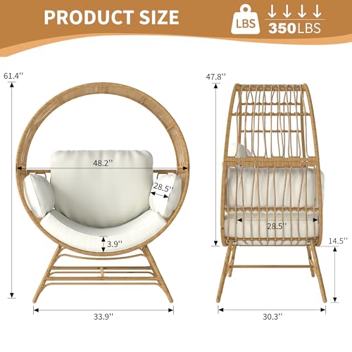 Oversized Rattan Egg Chair with Thicken Cushion, 350LBS Capacity X578