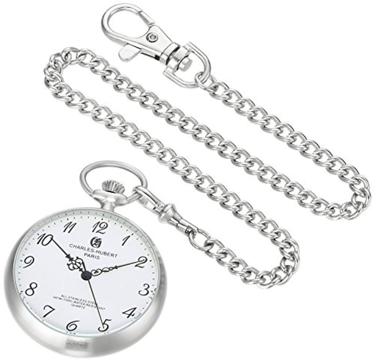 Solid Stainless White Dial Full Face Pocket Watch Q7676