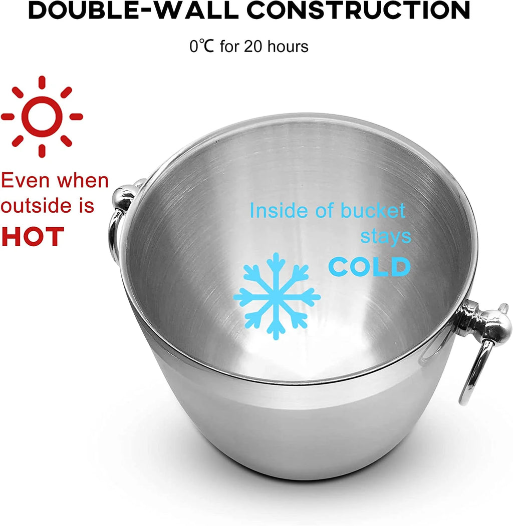 Black Double Walled Stainless Steel Insulated Ice Bucket with Nylon Holder A384