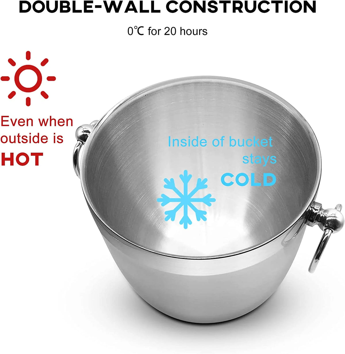 Black Double Walled Stainless Steel Insulated Ice Bucket with Nylon Holder A384