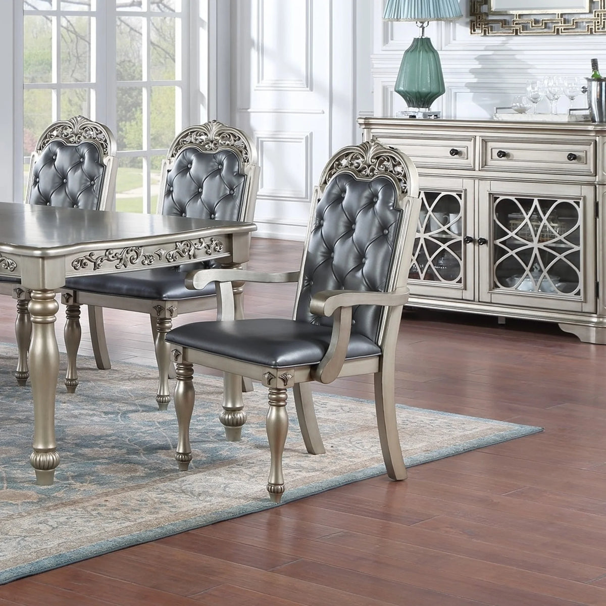 Grey Silver Rubberwood Upholstered Dining Chairs Set of 2 L3643