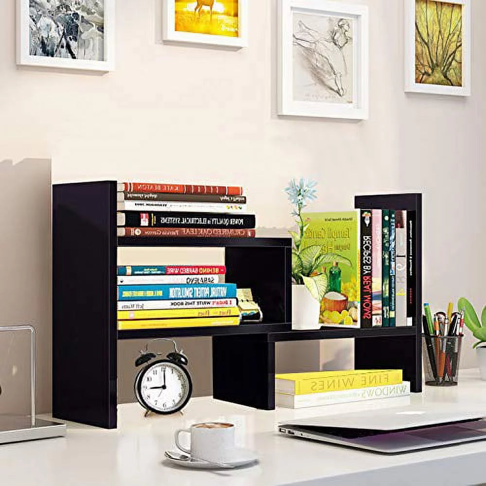 Wood Adjustable Desktop Storage Organizer Shelf Rack, Black S8187
