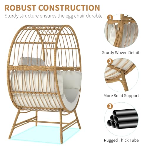 Oversized Rattan Egg Chair with Thicken Cushion, 350LBS Capacity X578