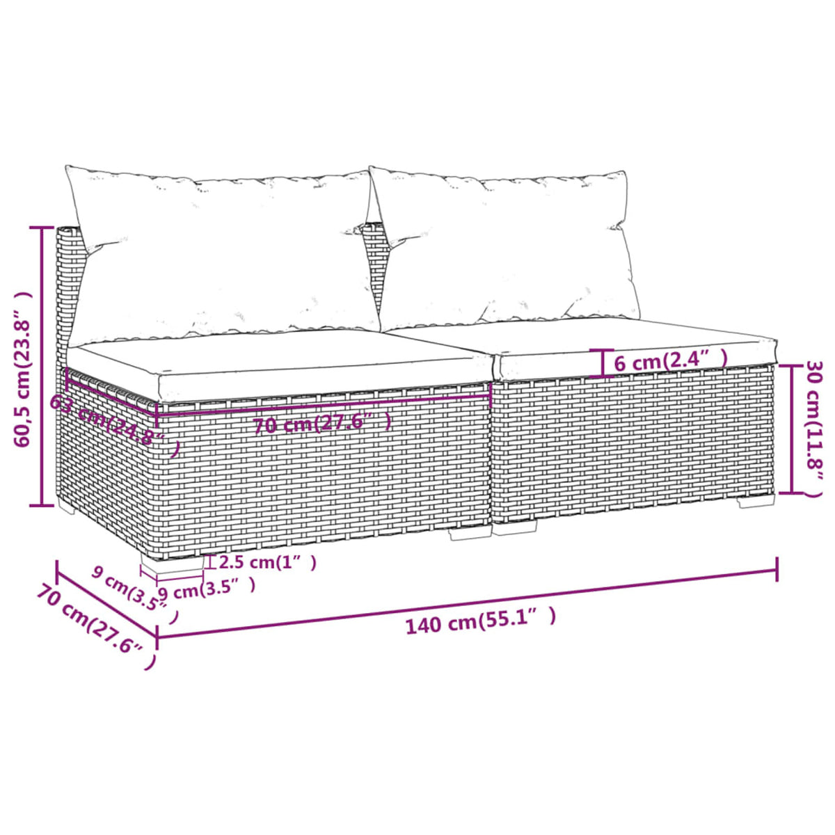 2 Piece Poly Rattan Patio Set with Cushions N38900