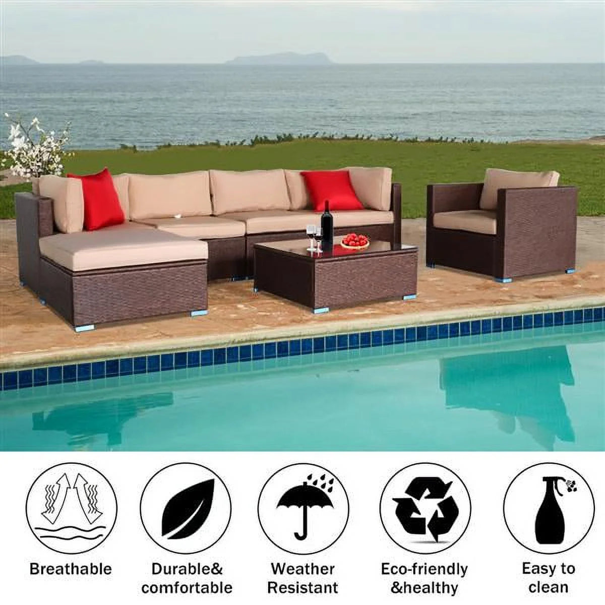 7 Pieces PE Wicker Rattan Corner Sofa Set M715