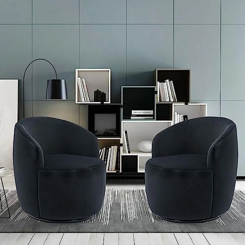 Black Velvet Swivel Barrel Accent Chairs Set of 2 G990
