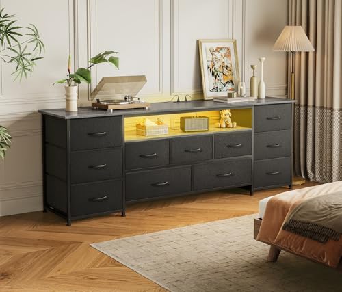 63 Inch 11 Drawer Dresser with Power Outlets and LED Lights N760591