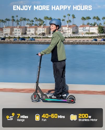 Electric Scooter with LED Lights, Bluetooth Speaker, Adjustable Height, Foldable X389326