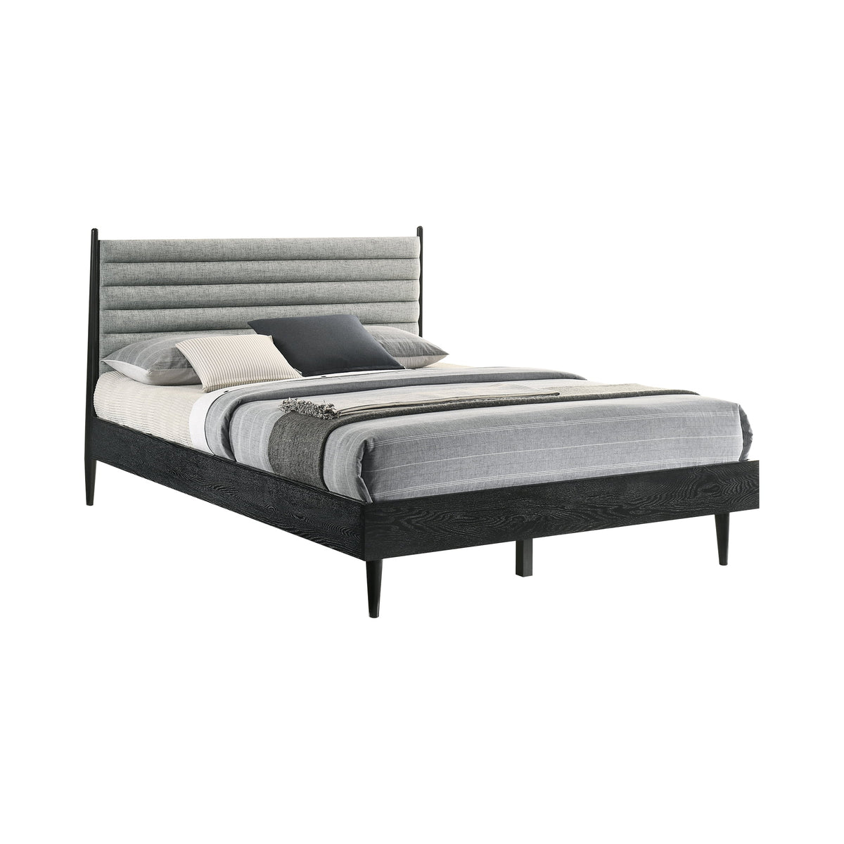Queen Platform Wood Bed Frame with Slim Track Arms in Black M559