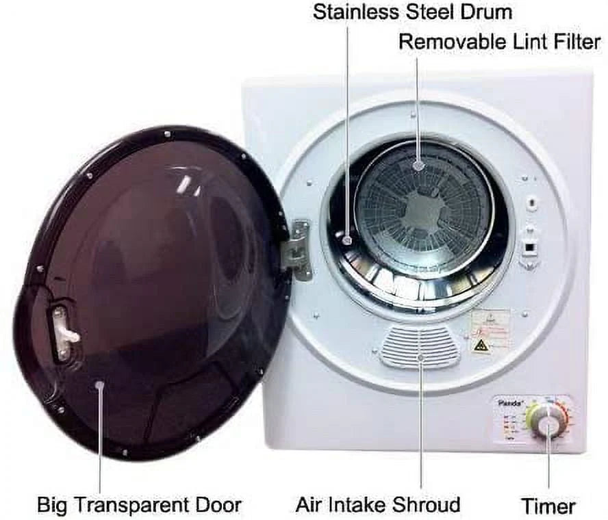 3.5 Cu.ft Compact Portable Electric Laundry Dryer, 13 Lbs Capacity, White and Black A395