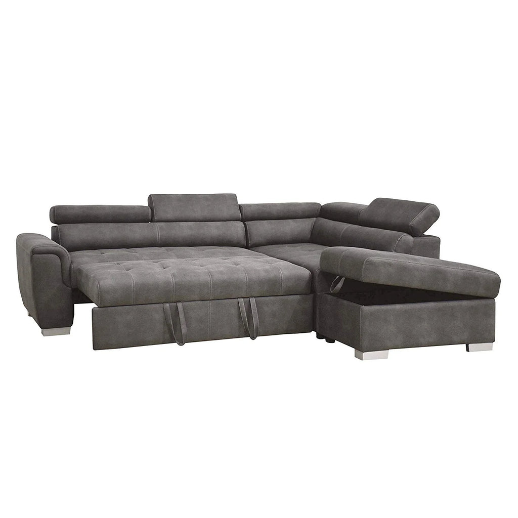 Gray Microfiber Sectional Sleeper Sofa and Ottoman G748075