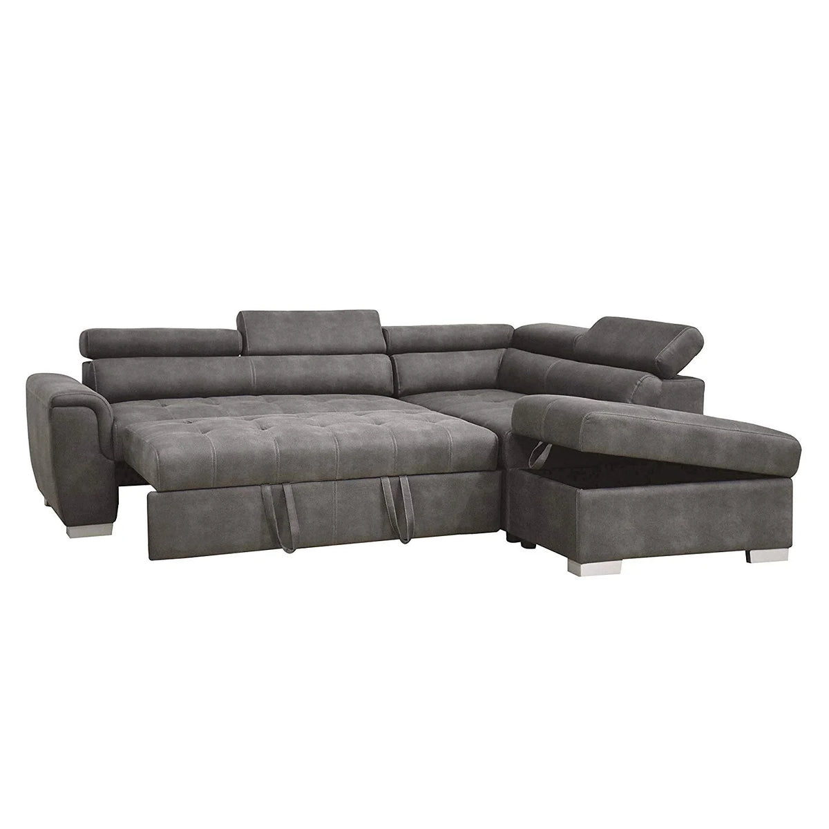 Gray Microfiber Sectional Sleeper Sofa and Ottoman G748075