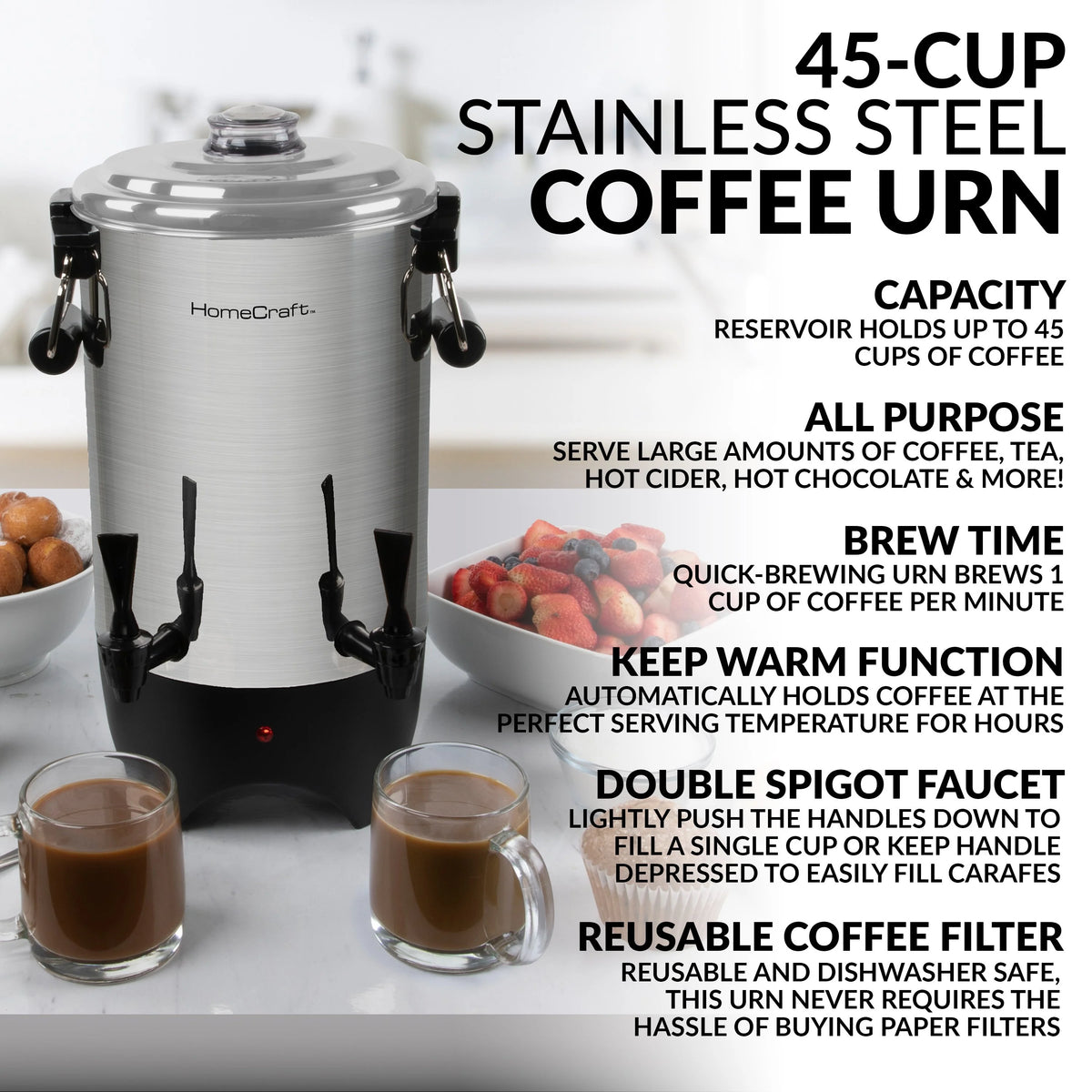 1000-Watt 45-Cup Stainless Steel Coffee Urn Z220