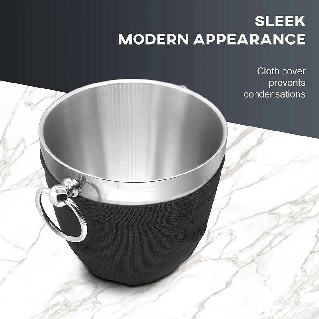 Black Double Walled Stainless Steel Insulated Ice Bucket with Nylon Holder A384