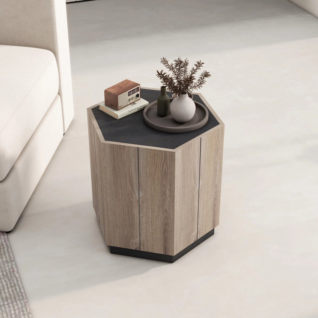 Textured Black Warm Oak Corner Table with Drawer R365
