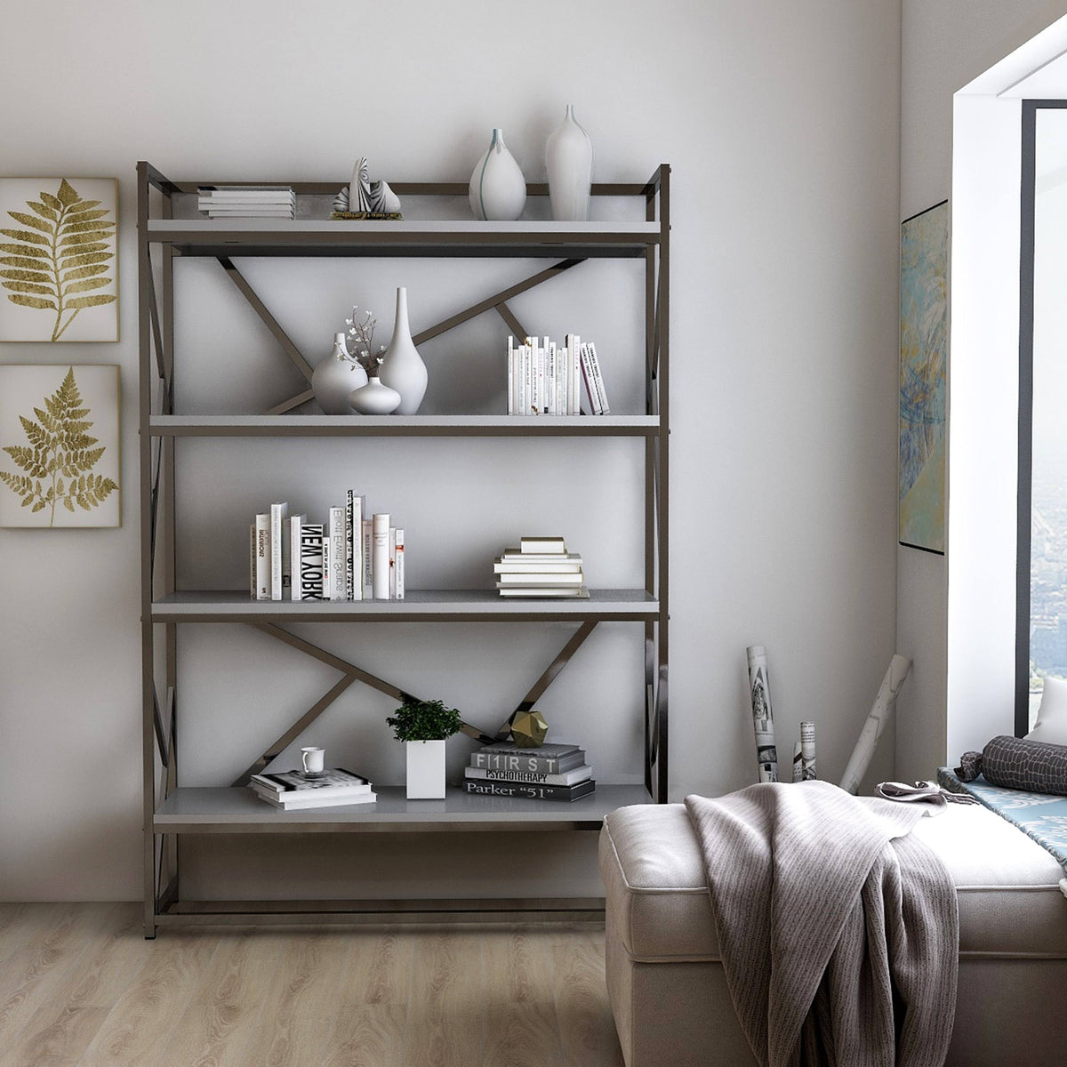 Modern Metal 4 Shelf Bookcase X94842