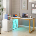 White 55 Inch L Shaped Corner Desk with Drawers and Storage Shelves T977199
