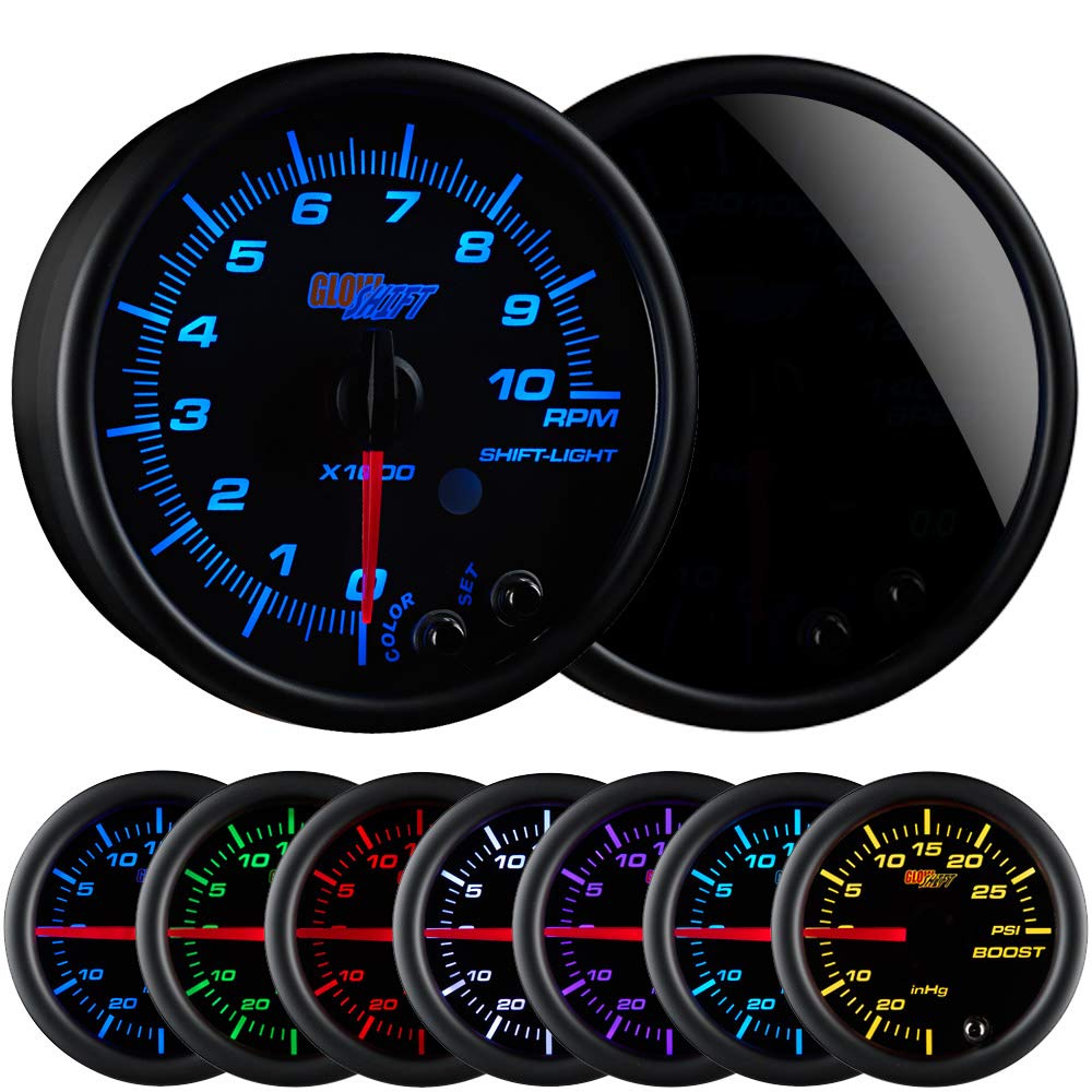 Tinted 7 Color 10,000 RPM Tachometer Gauge with Shift Light K85227