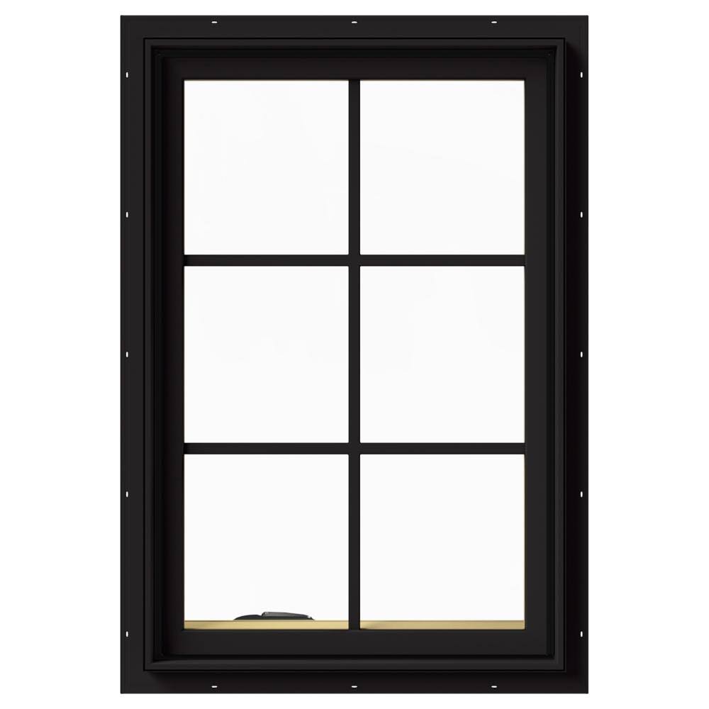 24 in. x 36 in. Black Painted Clad Wood Left-Handed Casement Window with Colonial Grids R309573