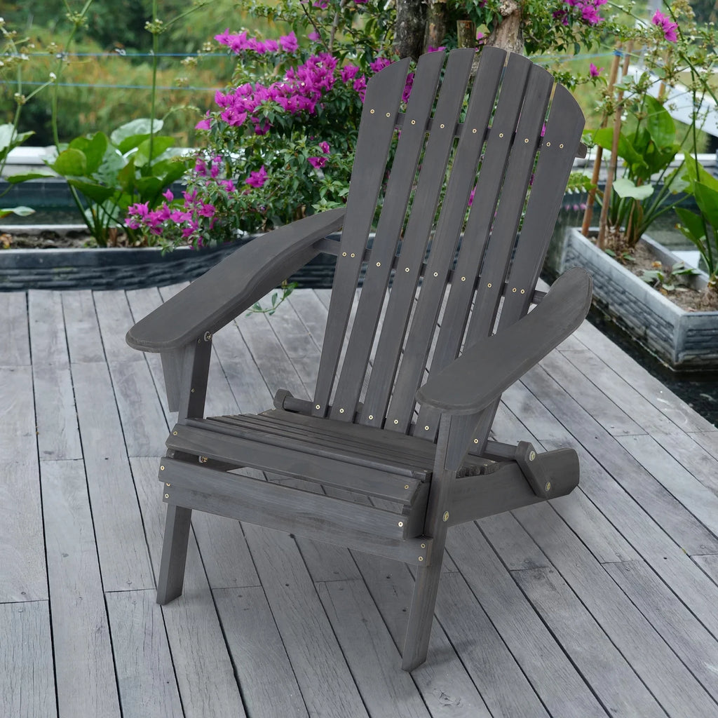 Folding Adirondack Chair Weather Resistant Wood Patio Chair Grey W95615