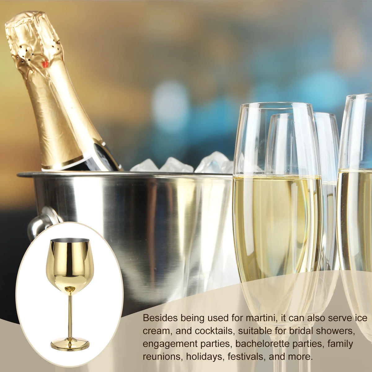 Champagne Glasses 500ml/18 OZ Metal Stemmed Shatter Proof A579281